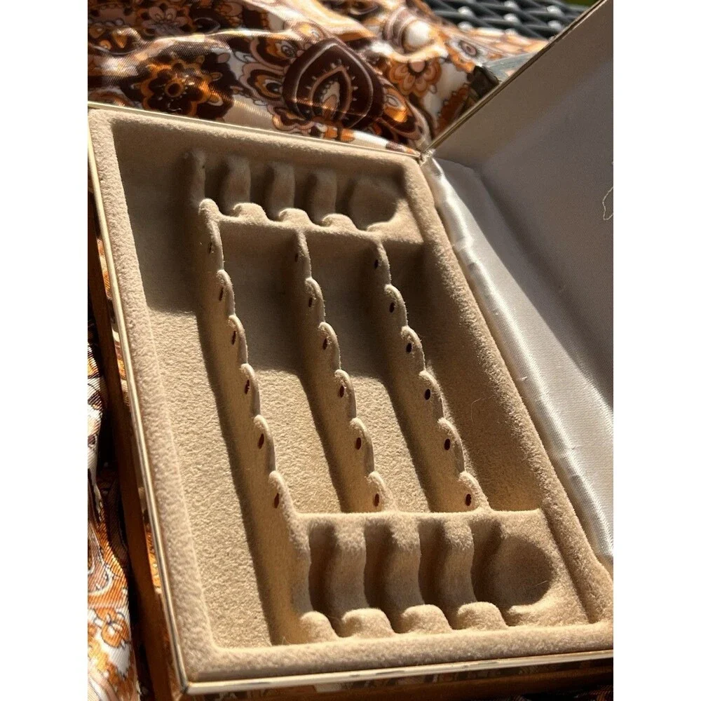 Gold and Beige Velvet Jewelry Organizer Box